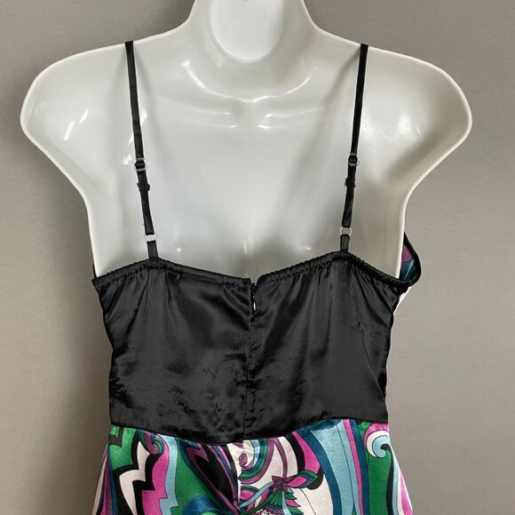 Vintage Y2K Dress Retro Print Flower Power V-Neck Mini A-Line Sleeveless Black - Picture 6 of 13